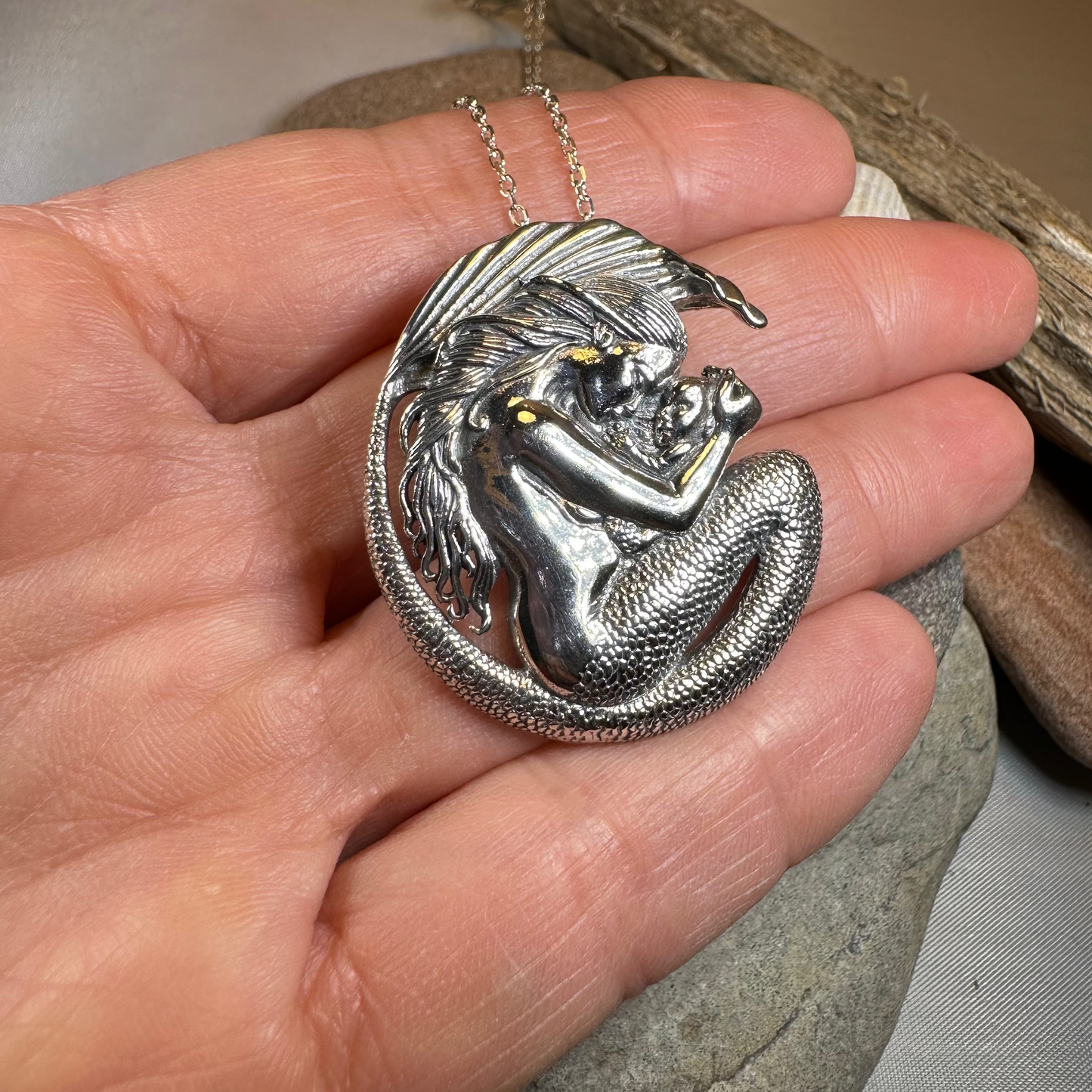 Loving Motherhood Mermaid Necklace in Sterling Silver