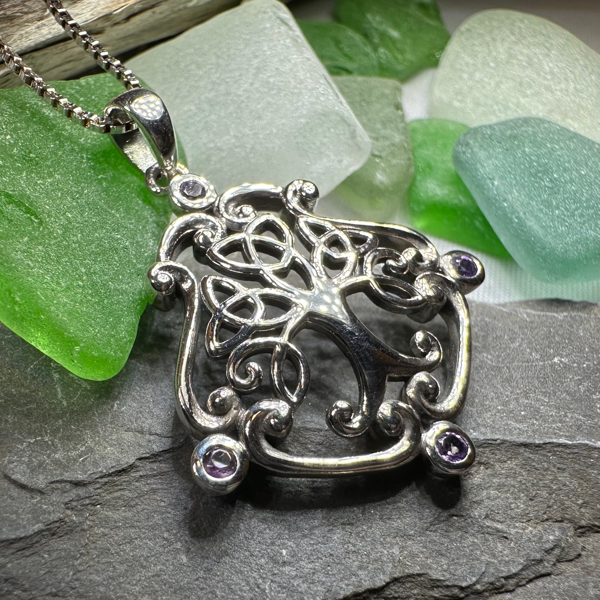 Amethyst Tree of Life Necklace in sterling silver