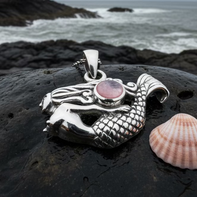 Free Spirit Mermaid Necklace with Pink Seashell Inlay