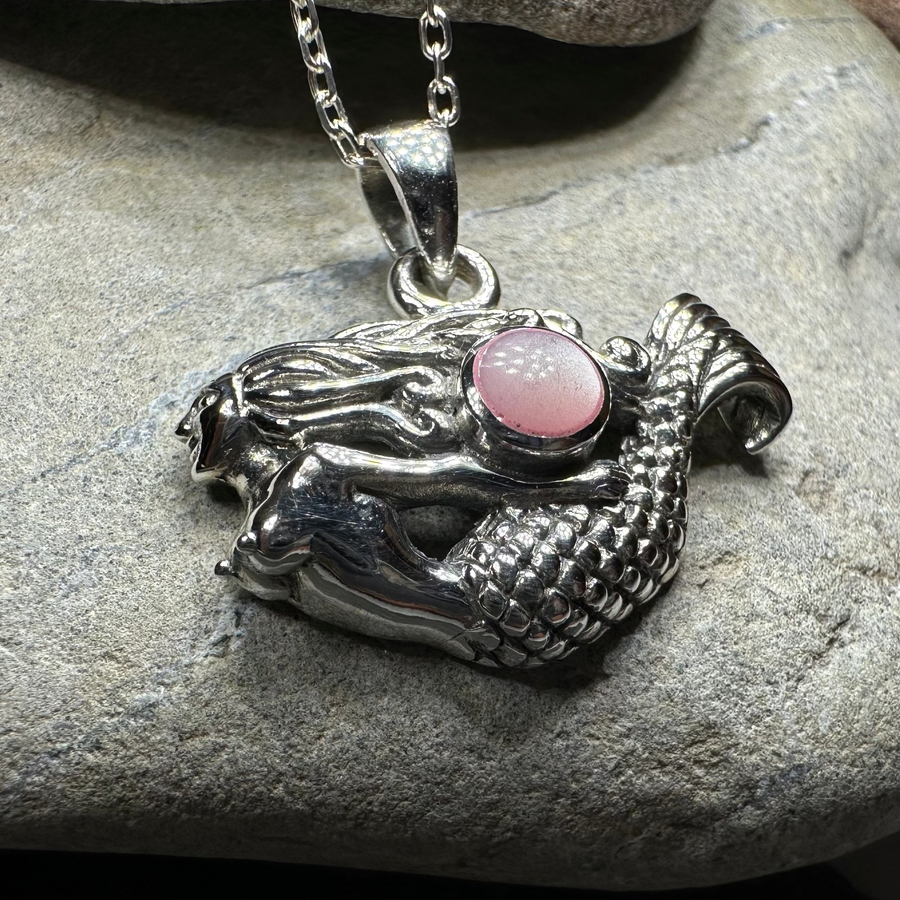 Free Spirit Mermaid Necklace with Pink Seashell Inlay