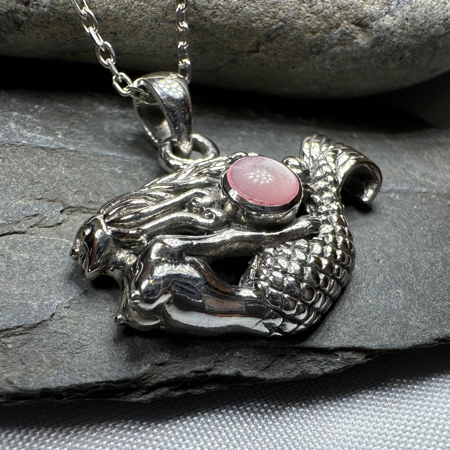Free Spirit Mermaid Necklace with Pink Seashell Inlay