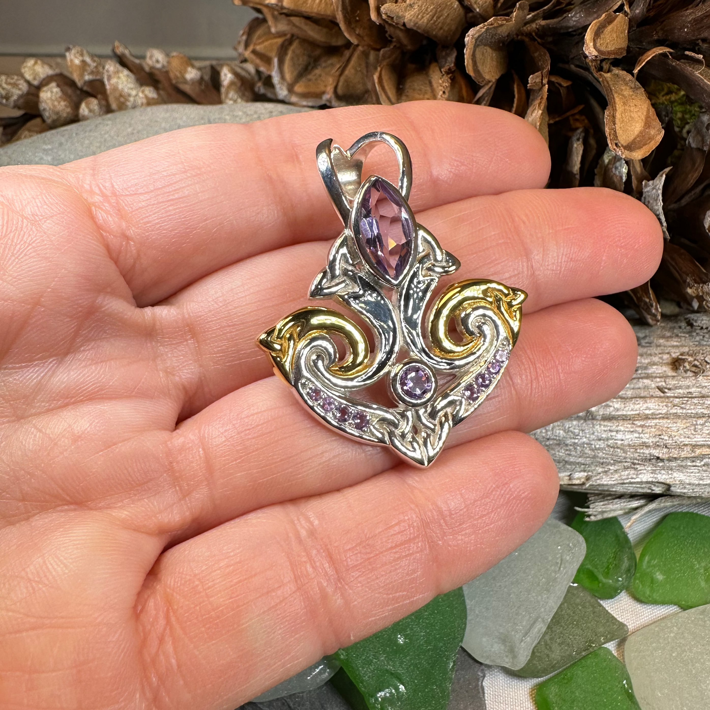 Celtic Triquetra Gemstone Necklace in Sterling Silver — view 6