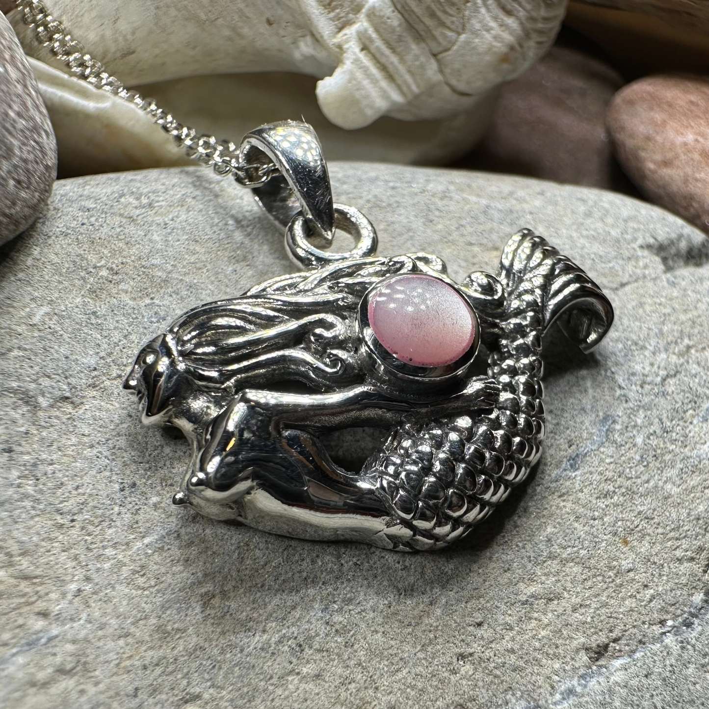Free Spirit Mermaid Necklace with Pink Seashell Inlay