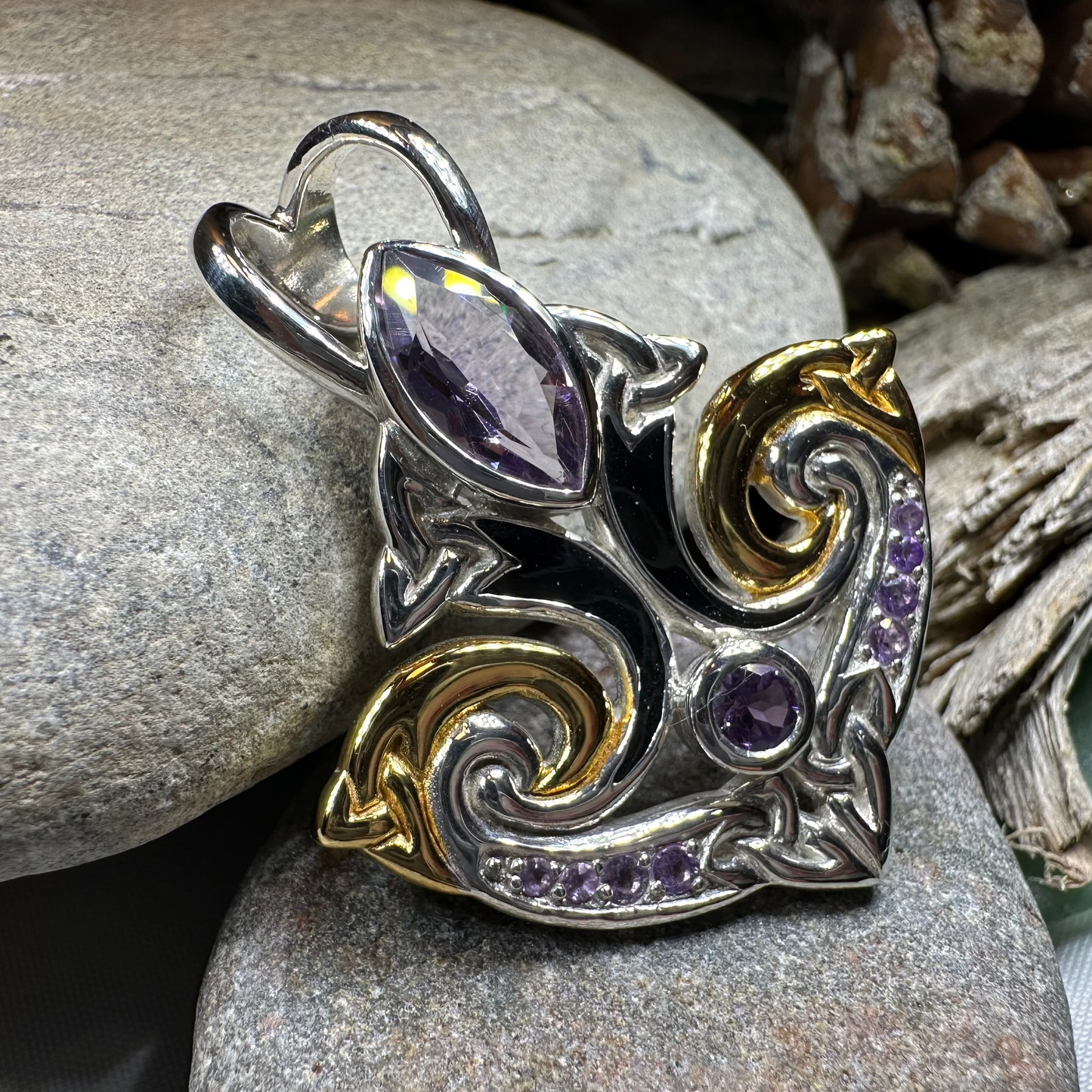 Celtic Triquetra Gemstone Necklace in Sterling Silver — view 10