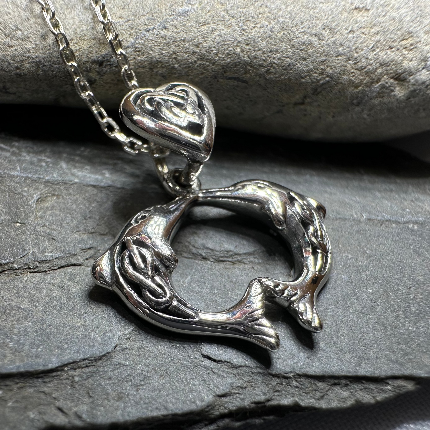 Celtic Dolphin Love Necklace in Sterling Silver