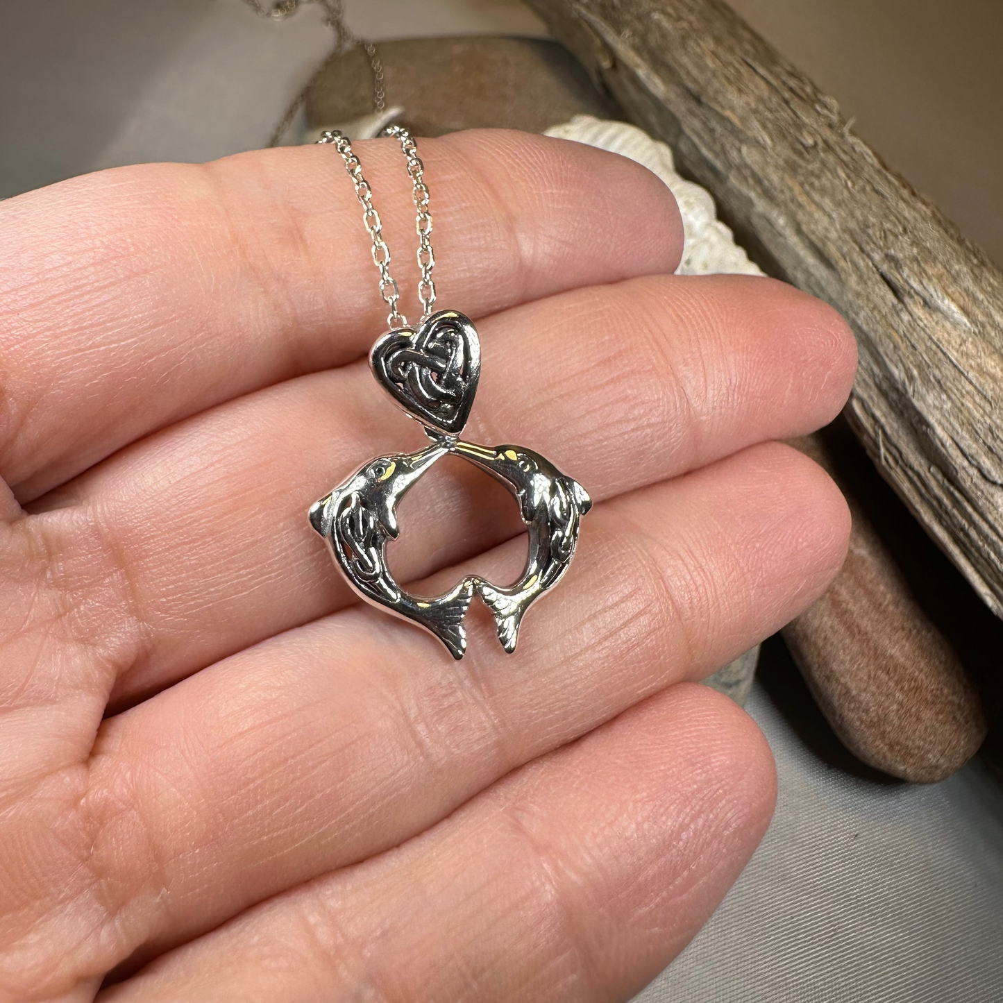Celtic Dolphin Love Necklace in Sterling Silver