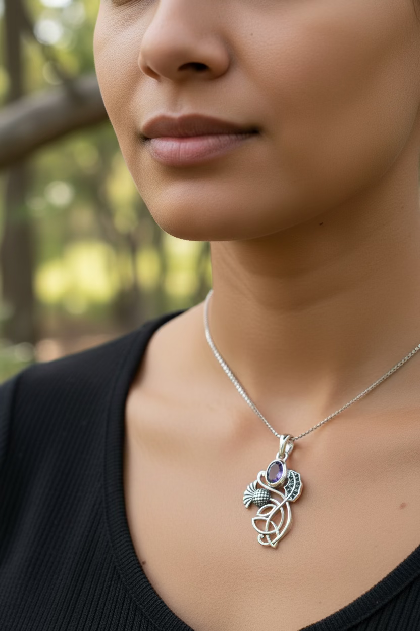Mirren Amethyst Thistle Necklace — view 8