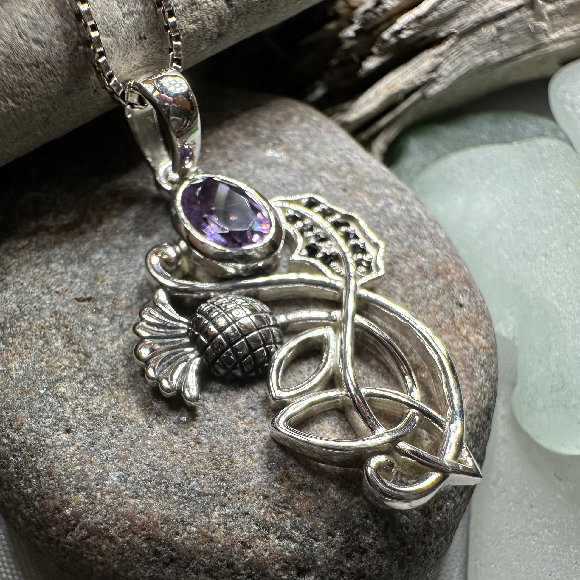 Mirren Amethyst Thistle Necklace in sterling silver