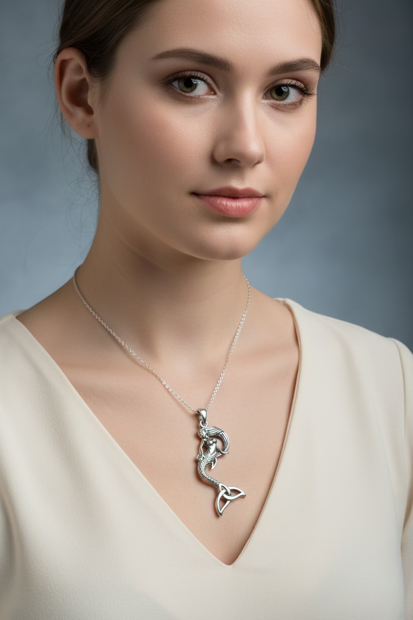 Celtic Trinity Knot Mermaid Necklace — view 6