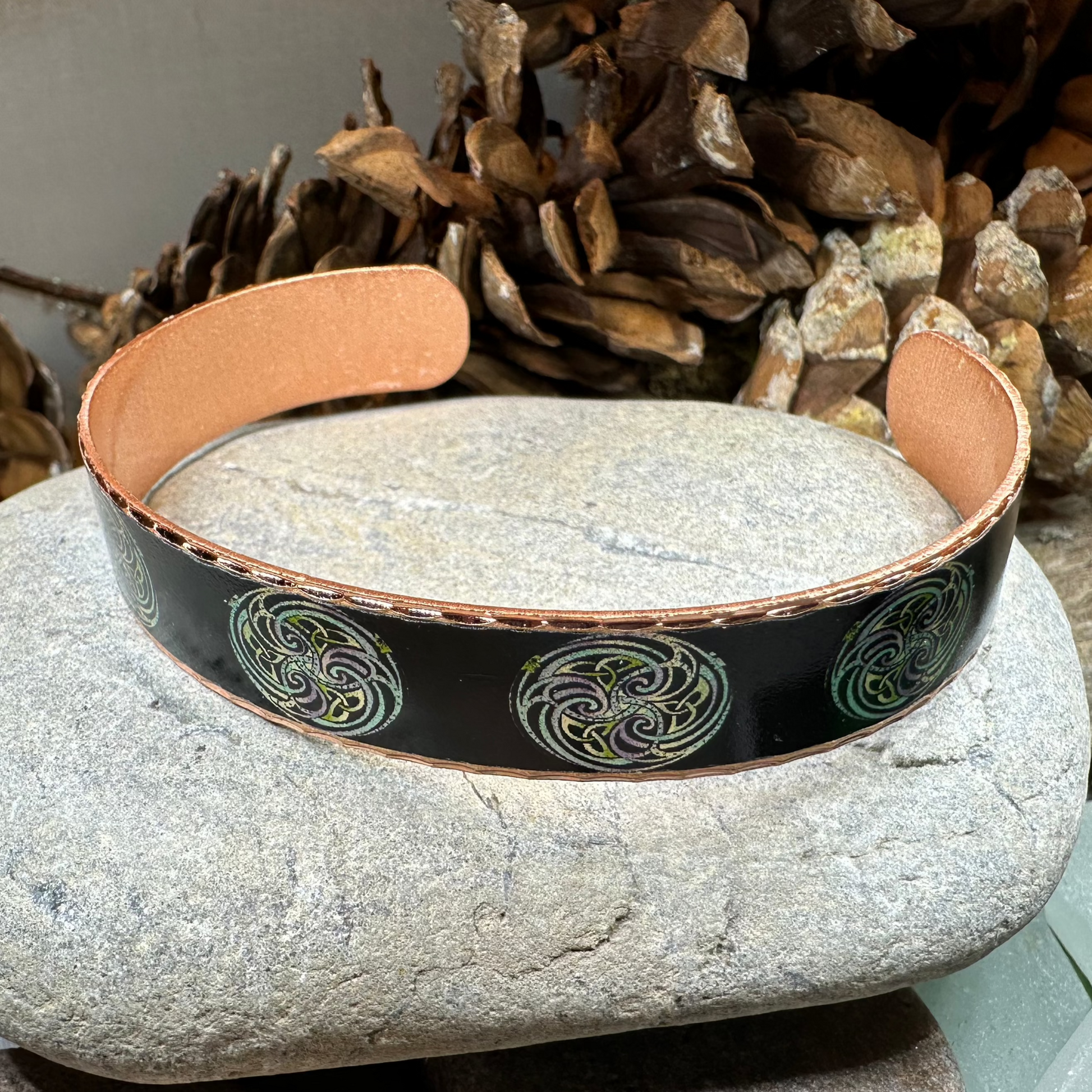 Mystical Celtic Spiral Copper Cuff Bracelet — view 2