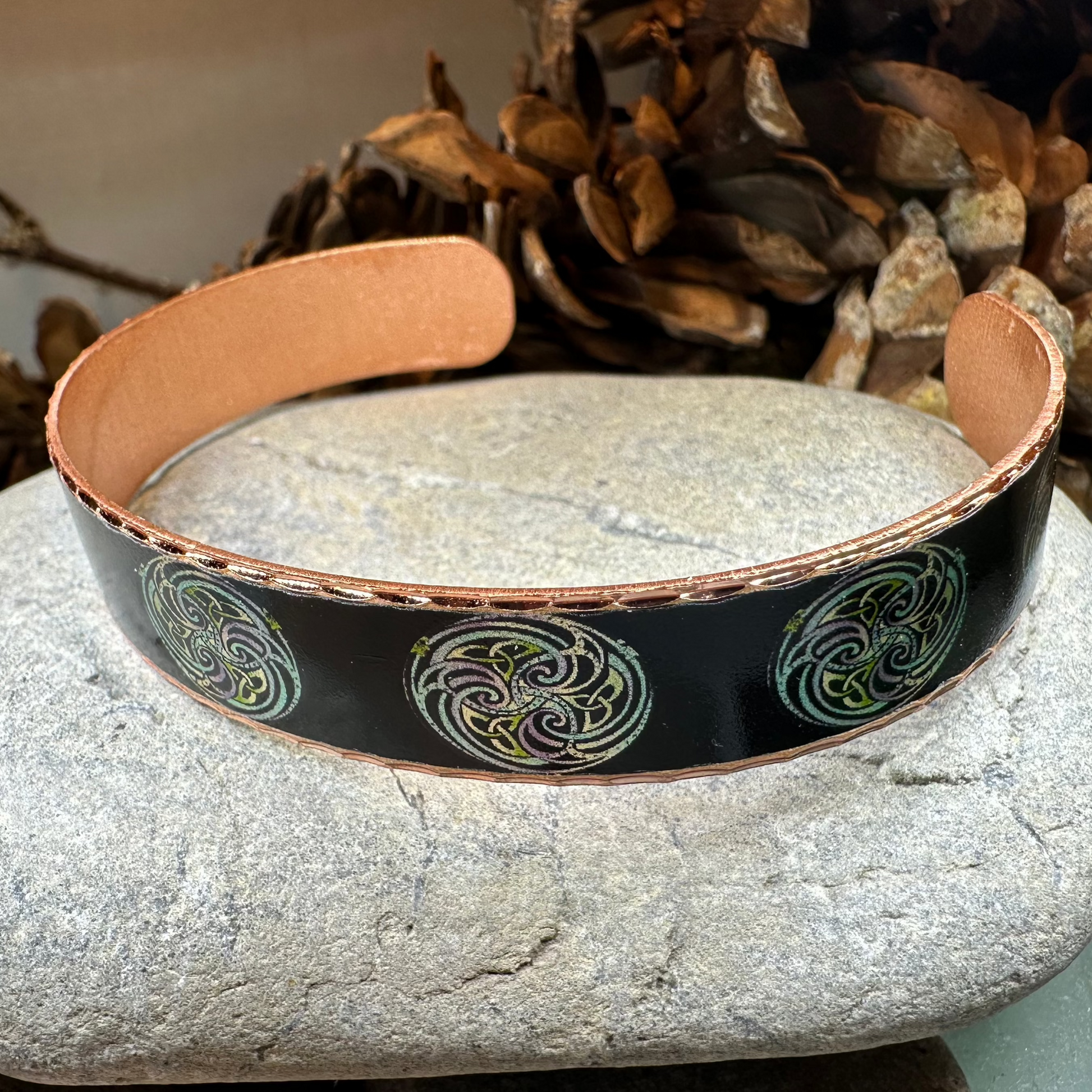 Mystical Celtic Spiral Copper Cuff Bracelet — view 4