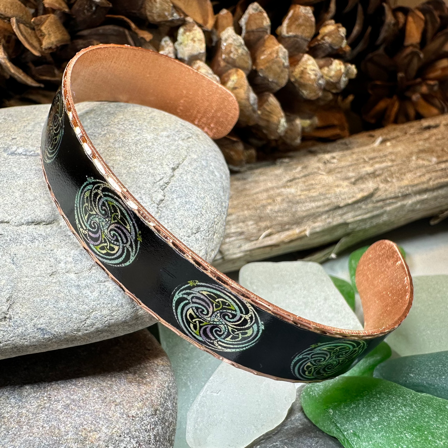 Mystical Celtic Spiral Copper Cuff Bracelet — view 5