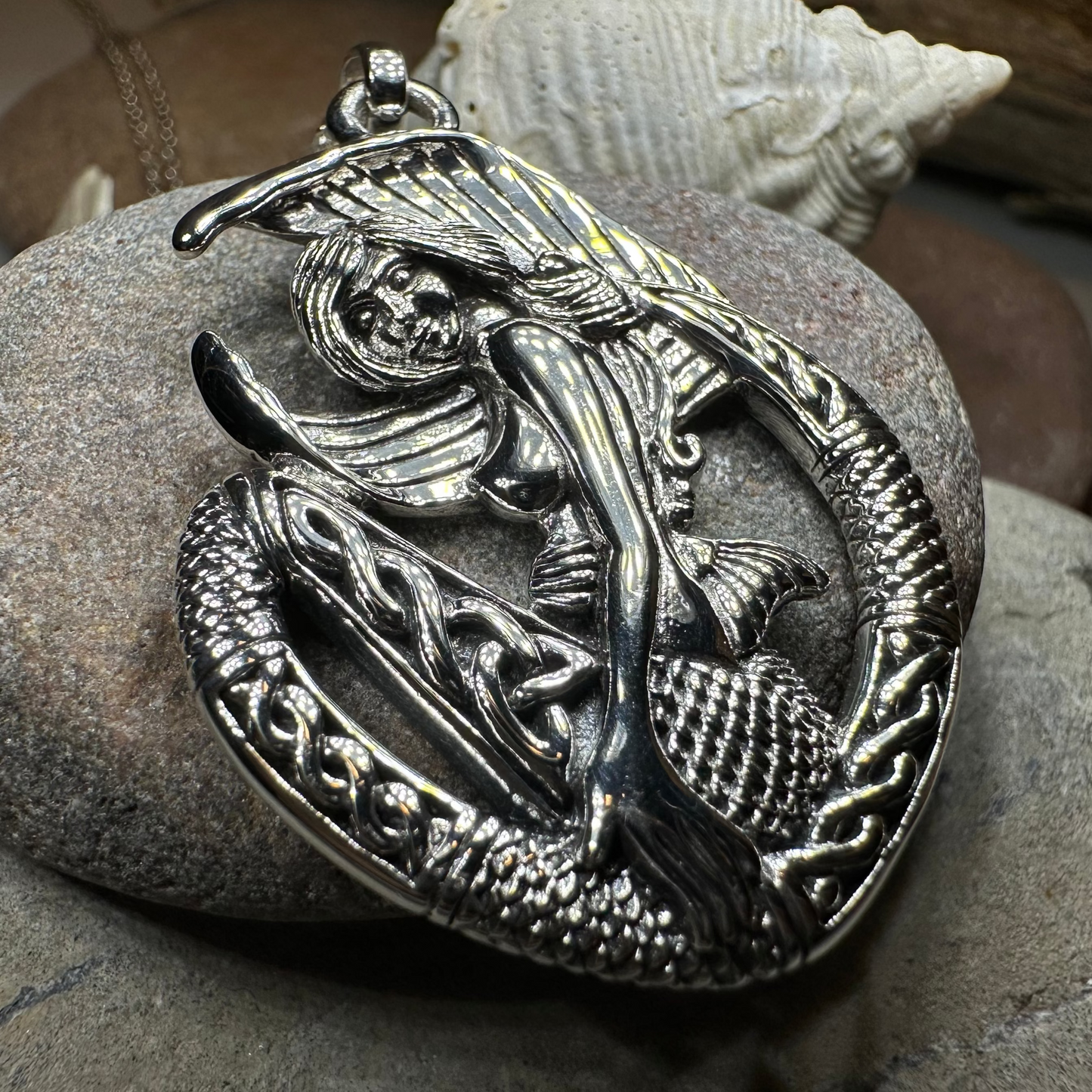 Ireland Celtic Mermaid Necklace in Sterling Silver