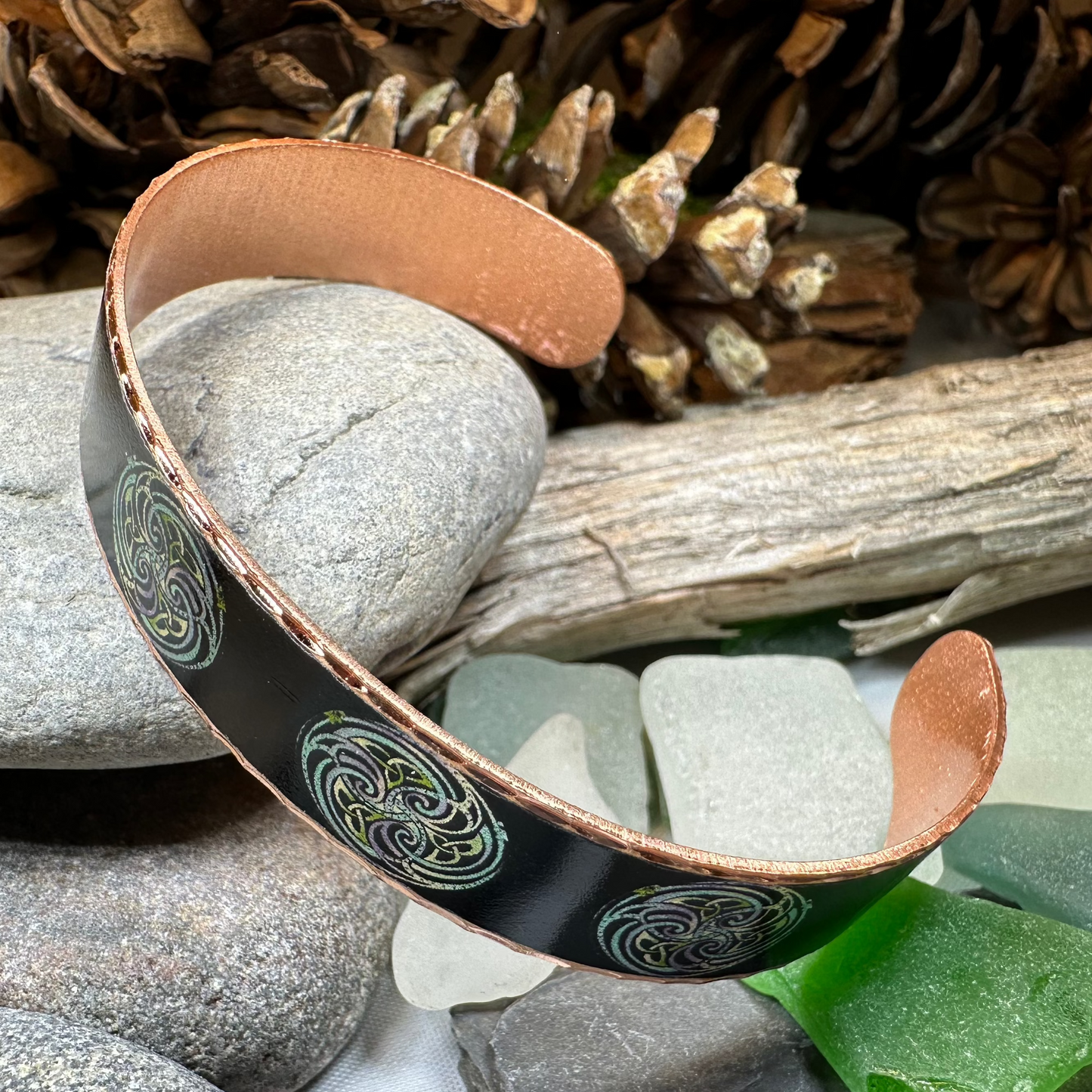 Mystical Celtic Spiral Copper Cuff Bracelet — view 3