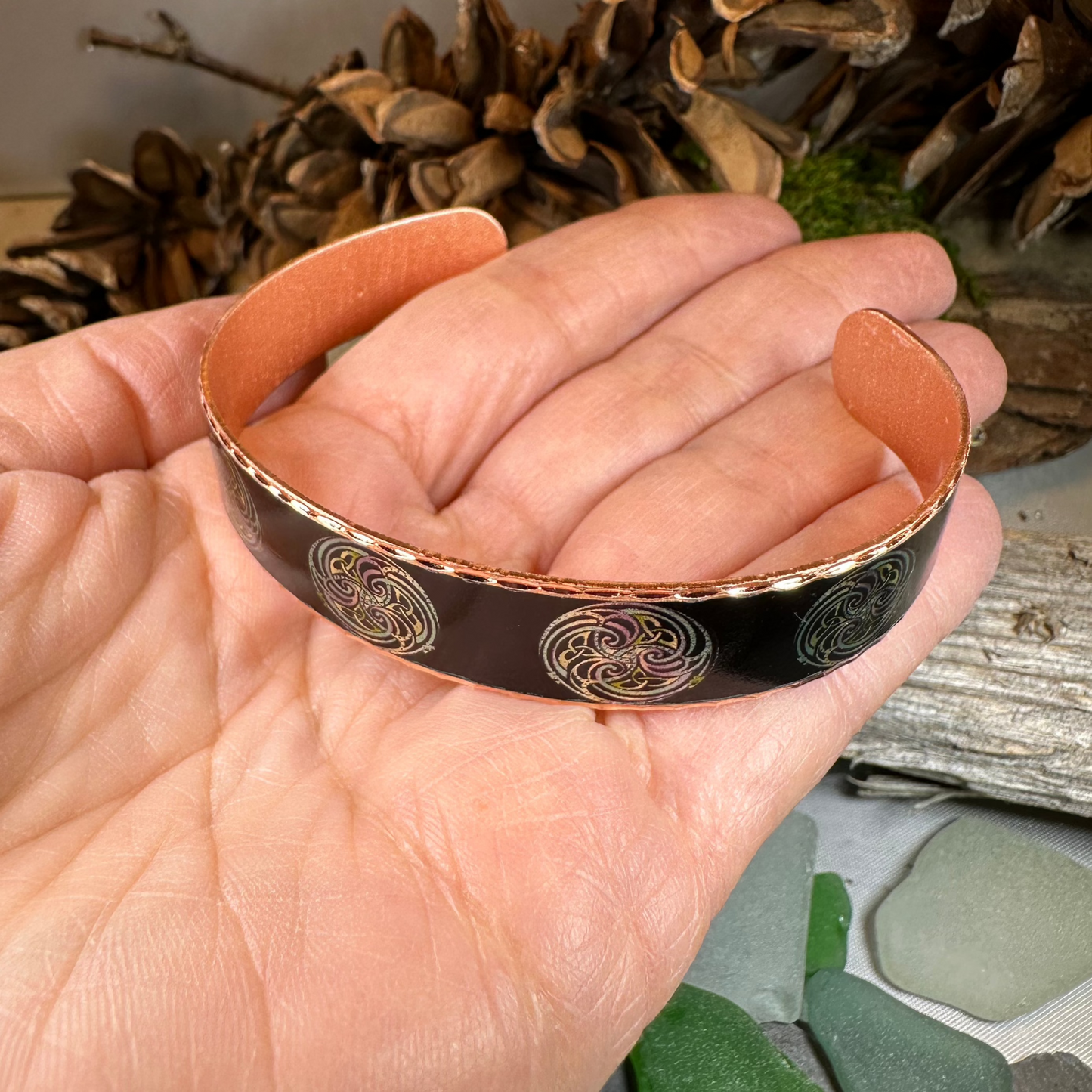 Mystical Celtic Spiral Copper Cuff Bracelet — view 7