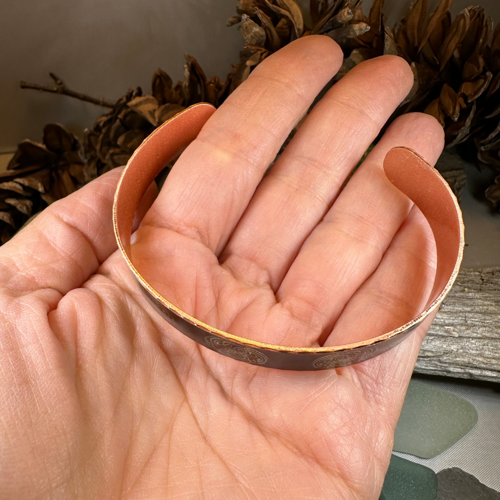 Mystical Celtic Spiral Copper Cuff Bracelet — view 6