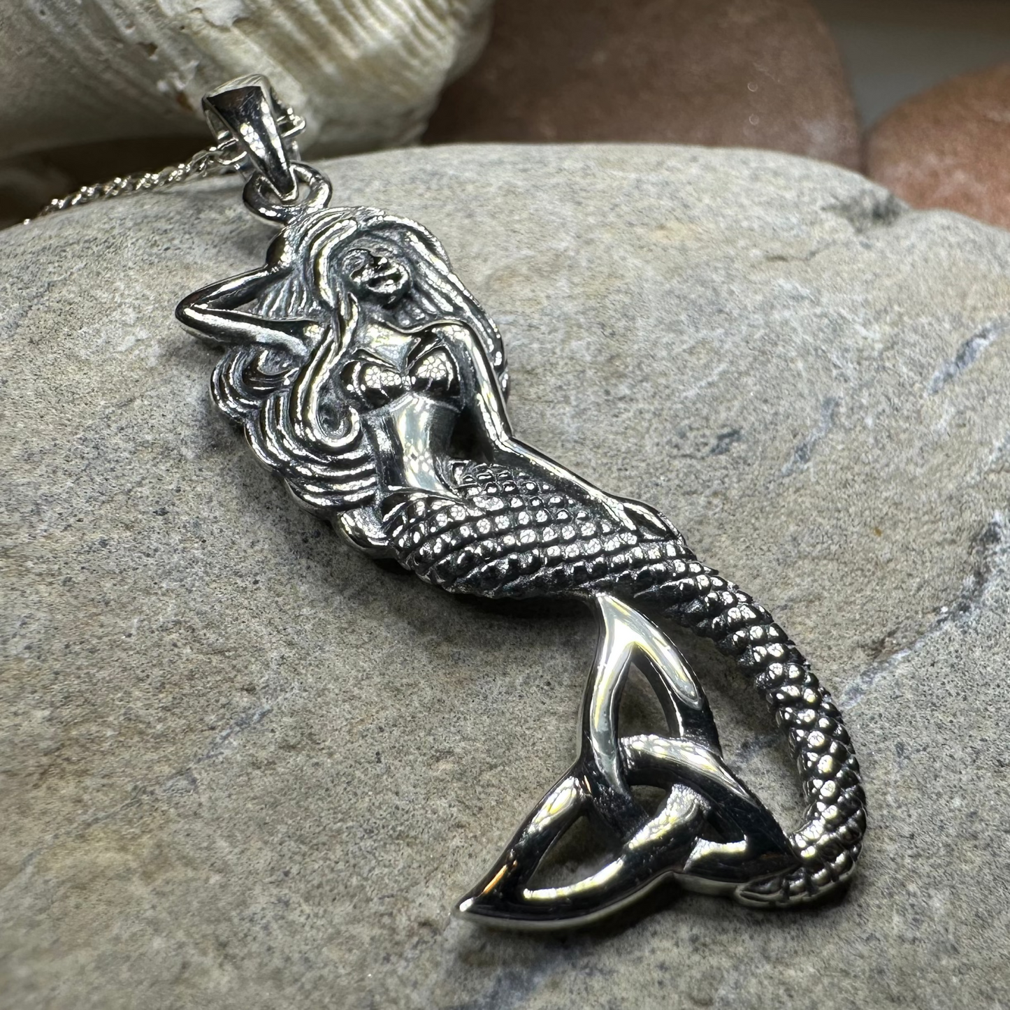 Celtic Trinity Knot Mermaid Necklace in Sterling Silver