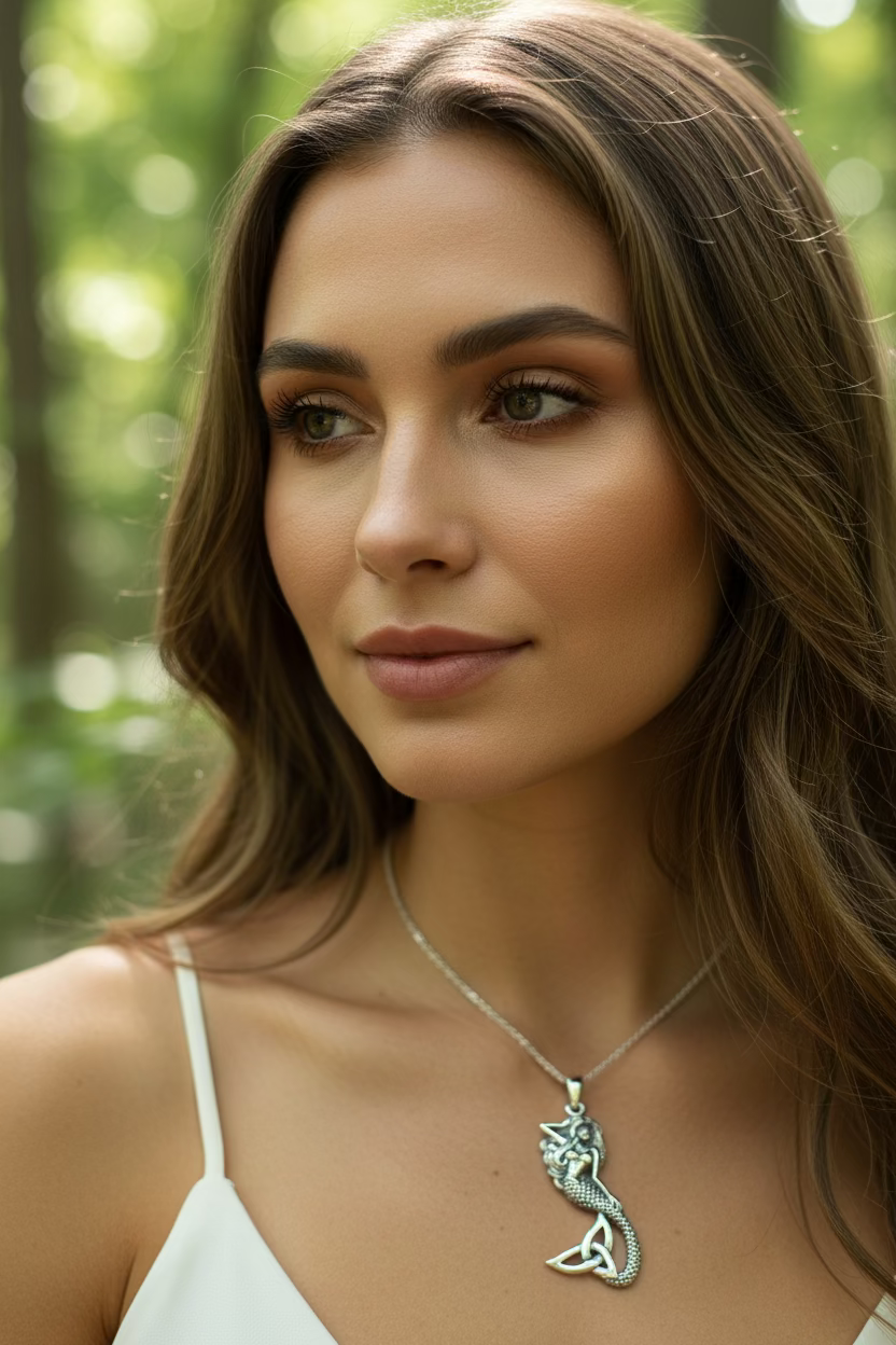 Celtic Trinity Knot Mermaid Necklace in Sterling Silver