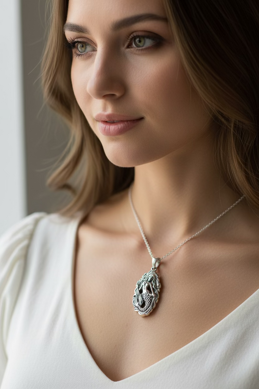 Under the Sea Beachy Mermaid Necklace in Sterling Silver