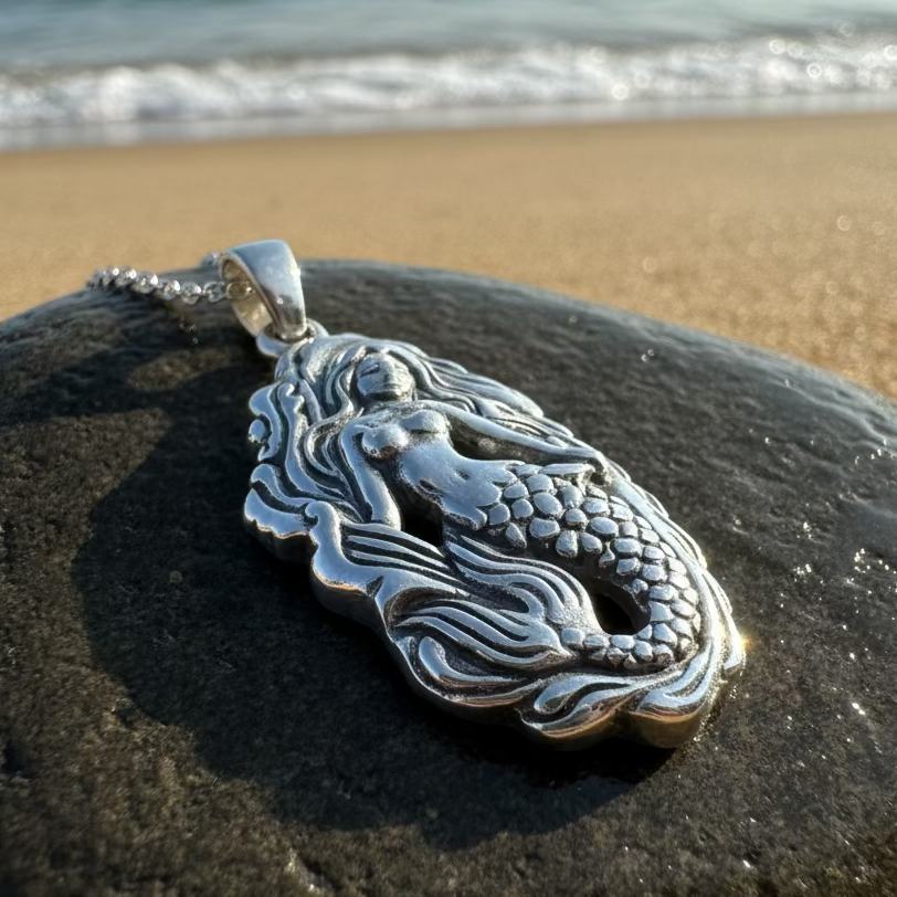 Under the Sea Beachy Mermaid Necklace in Sterling Silver