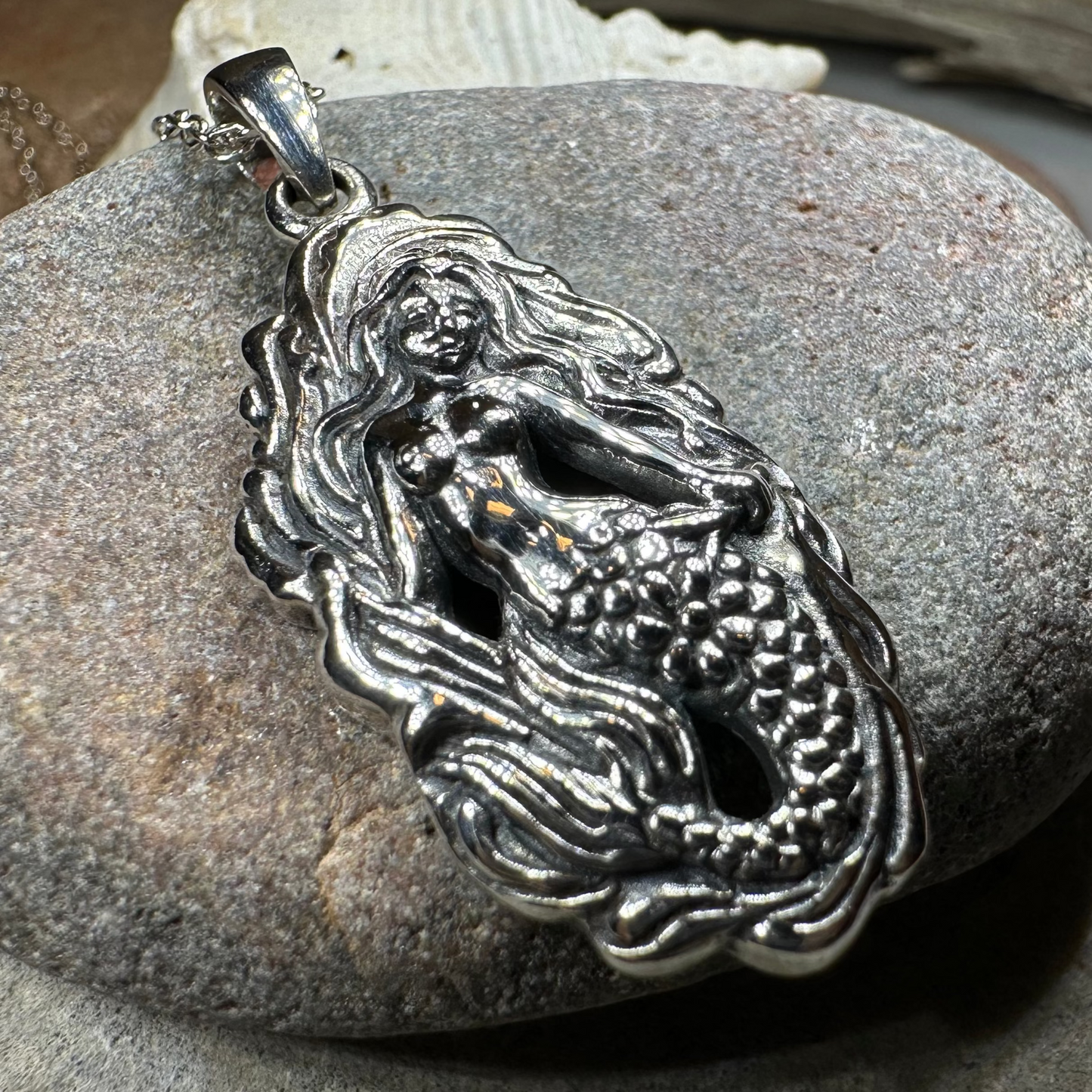 Under the Sea Beachy Mermaid Necklace in Sterling Silver