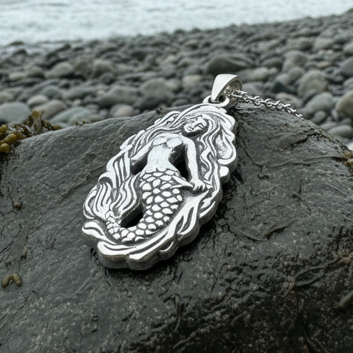 Under the Sea Beachy Mermaid Necklace in Sterling Silver