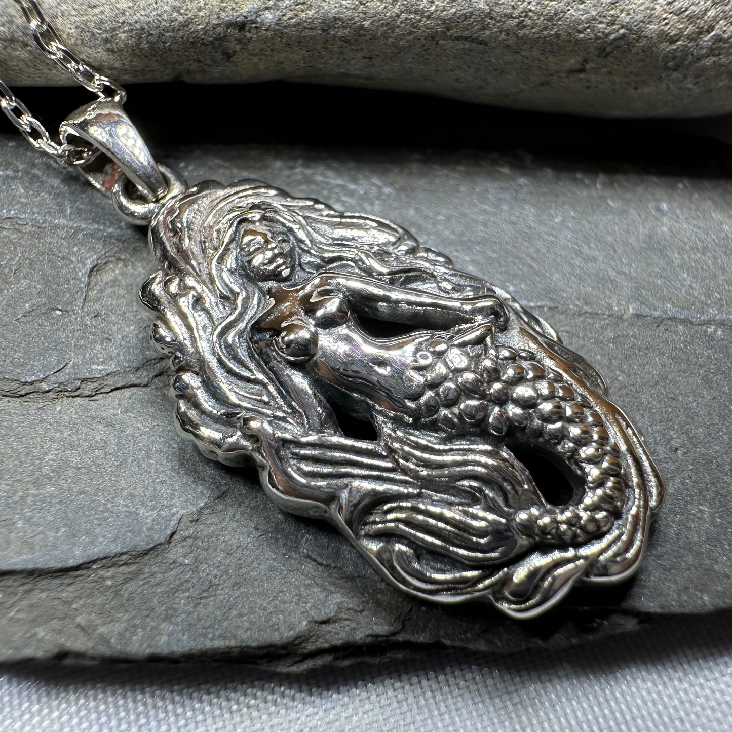 Under the Sea Beachy Mermaid Necklace in Sterling Silver
