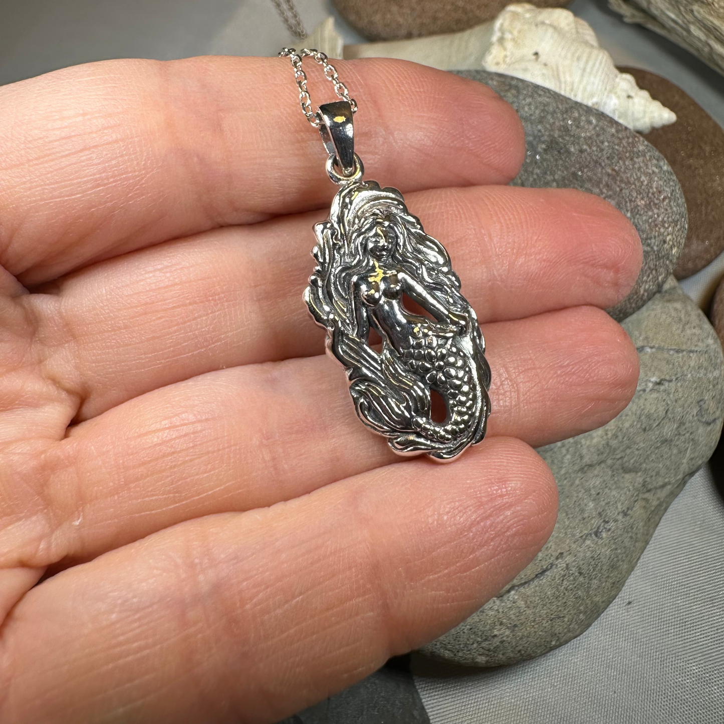 Under the Sea Beachy Mermaid Necklace in Sterling Silver