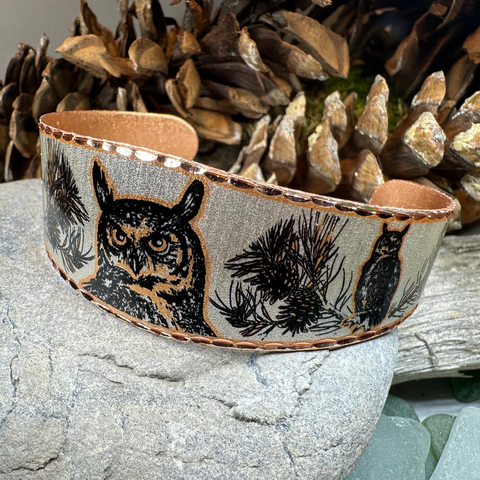 Load image into Gallery viewer, Mystical Owl Copper Cuff Bracelet
