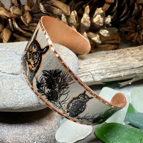 Load image into Gallery viewer, Mystical Owl Copper Cuff Bracelet

