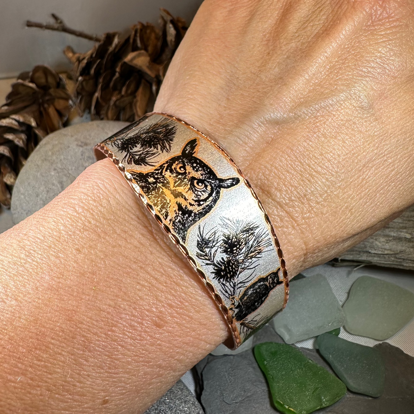 Mystical Owl Copper Cuff Bracelet — view 7