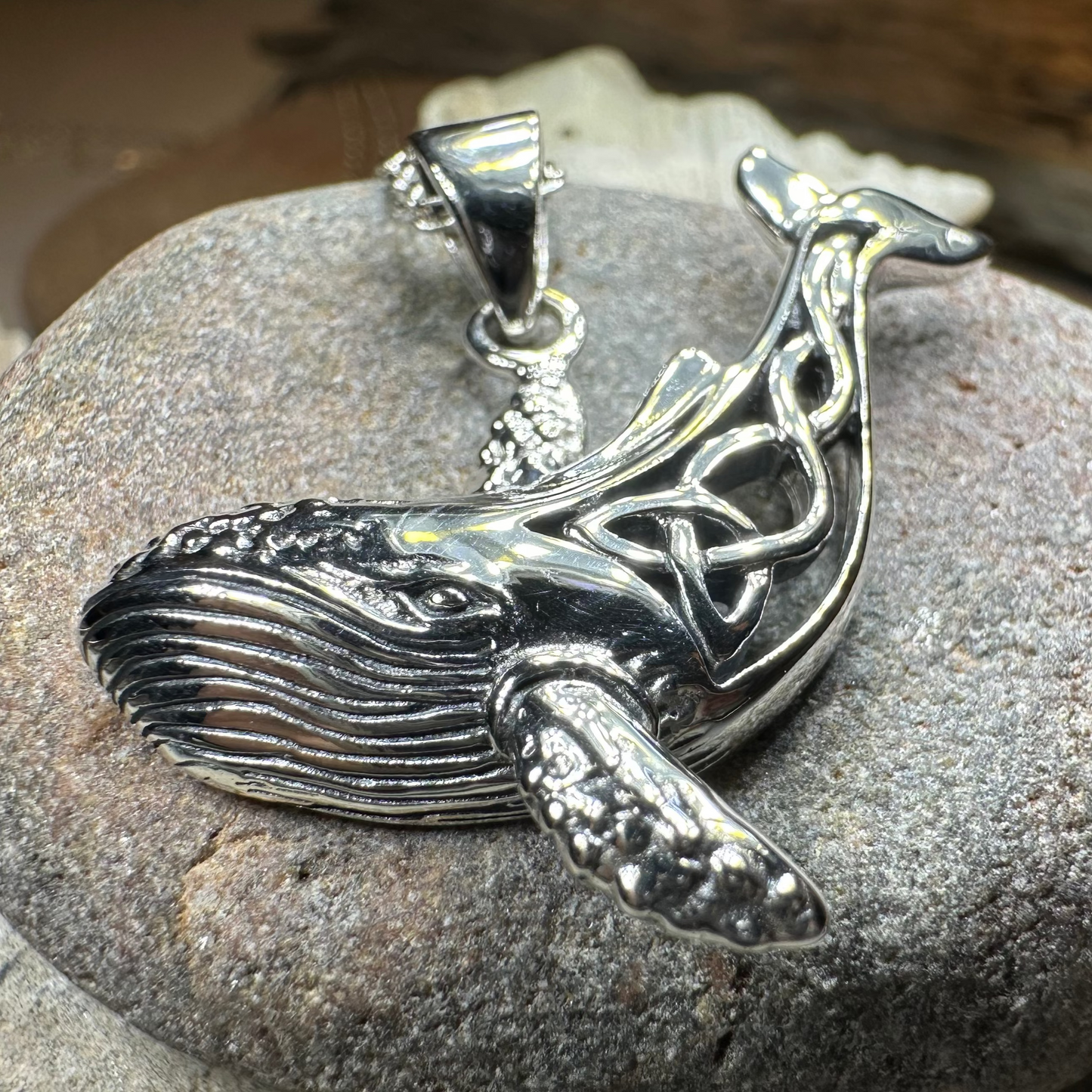 Celtic Knot Whale Necklace in Sterling Silver — view 6