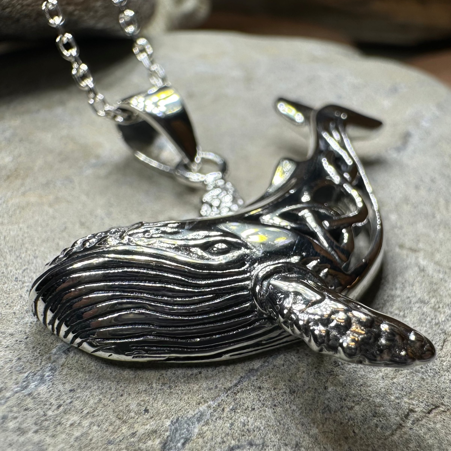 Celtic Knot Whale Necklace in Sterling Silver — view 8