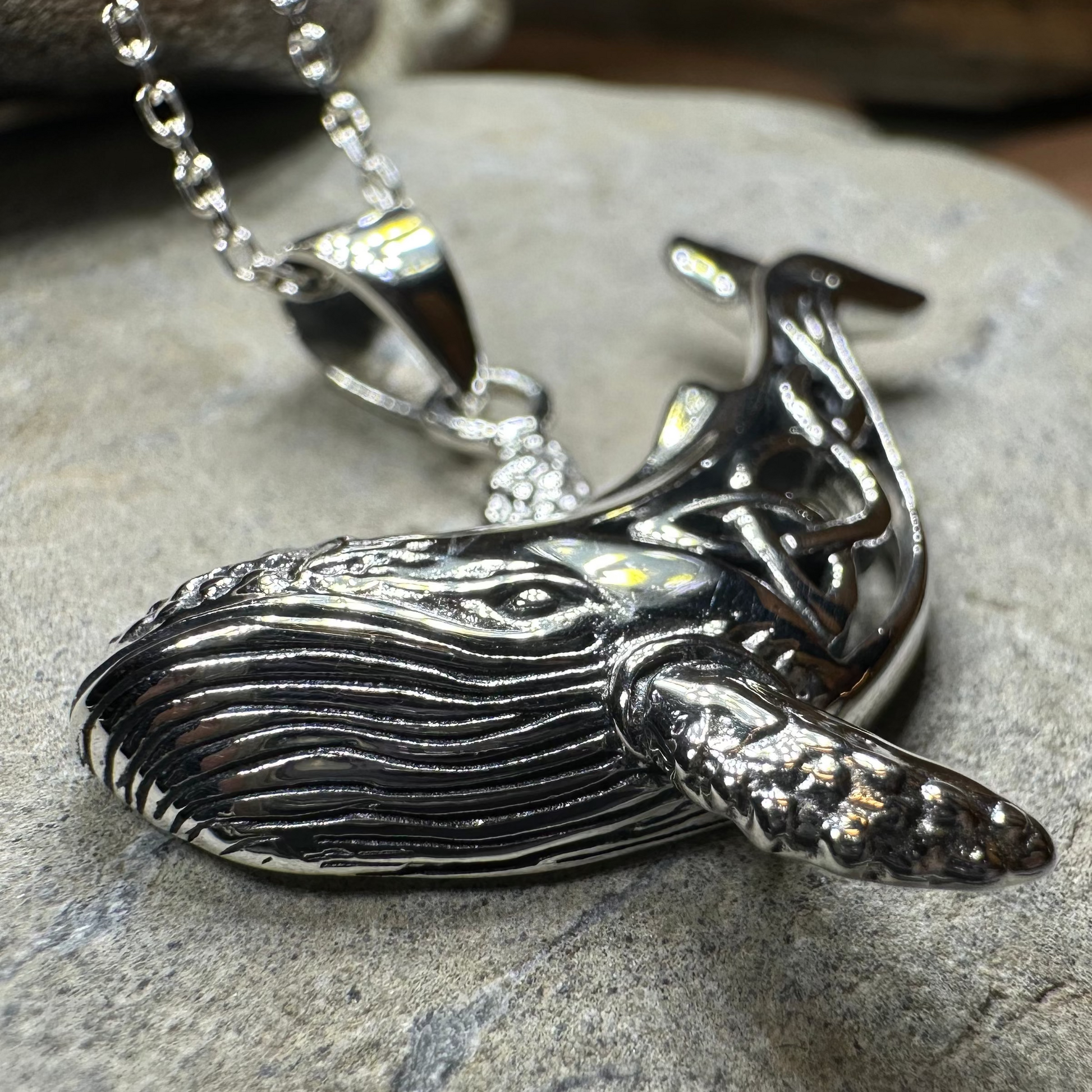 Celtic Knot Whale Necklace in Sterling Silver — view 8