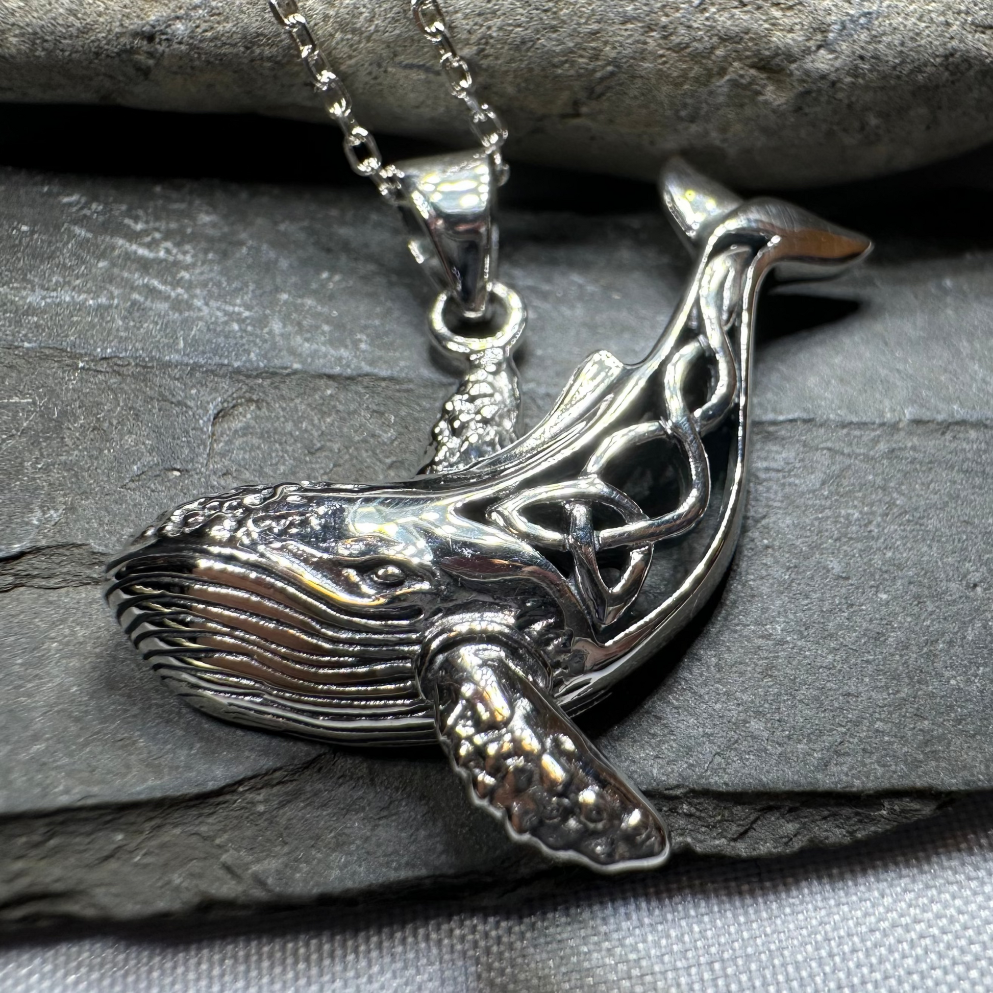 Celtic Knot Whale Necklace in Sterling Silver — view 7
