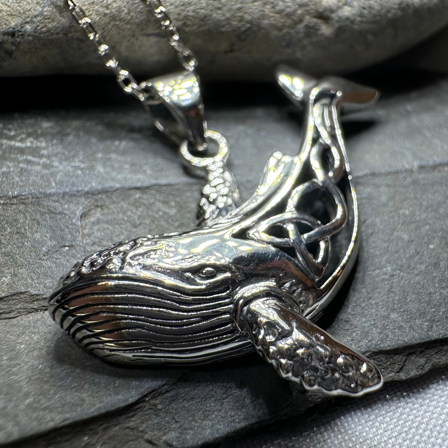 Celtic Knot Whale Necklace in Sterling Silver