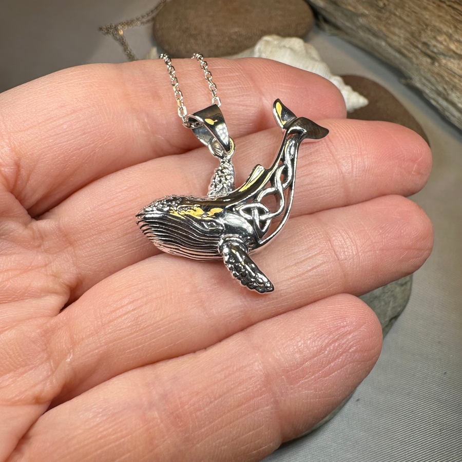 Celtic Knot Whale Necklace in Sterling Silver