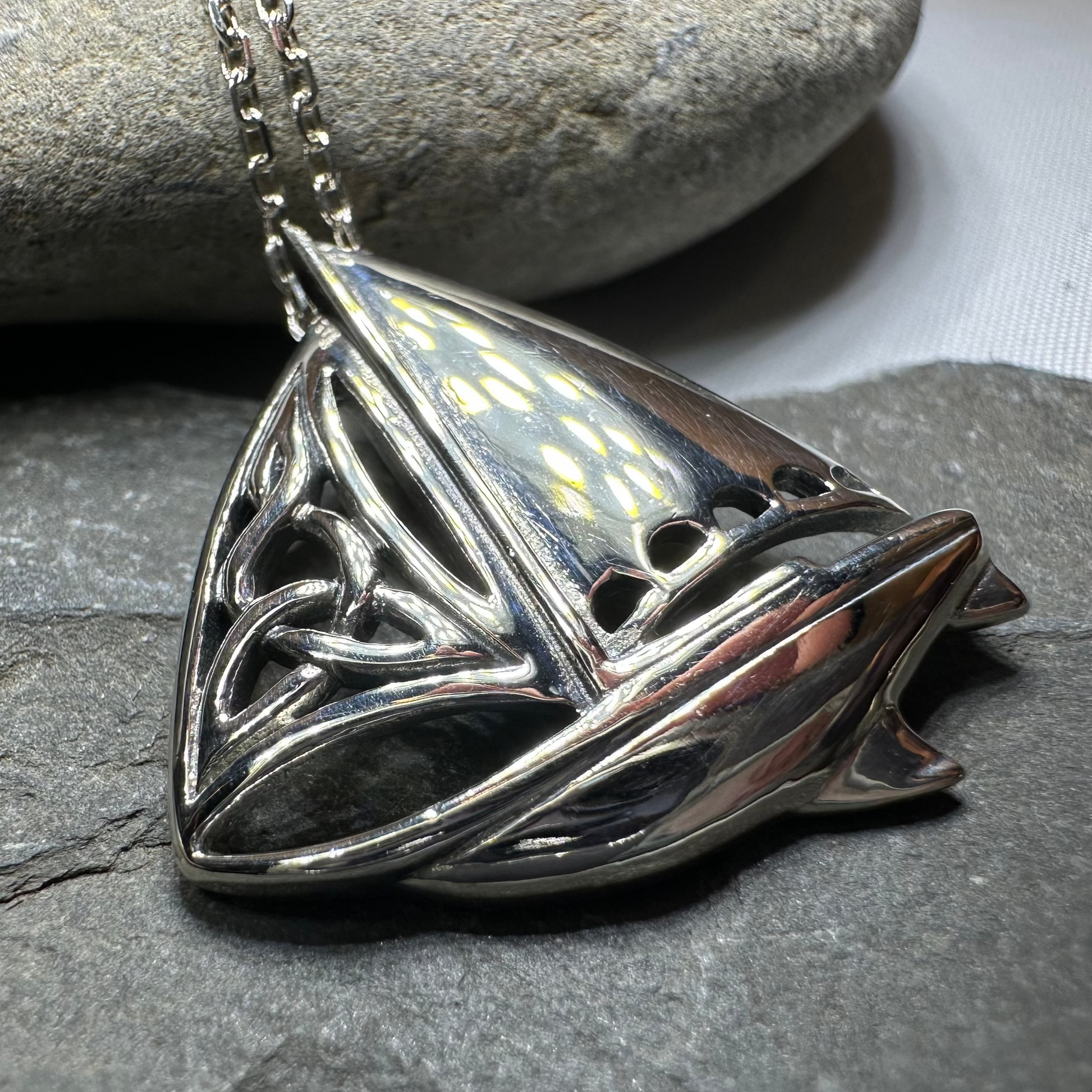 Celtic Sailboat Necklace in sterling silver