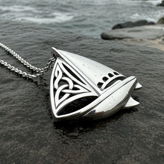 Celtic Sailboat Necklace in Sterling Silver