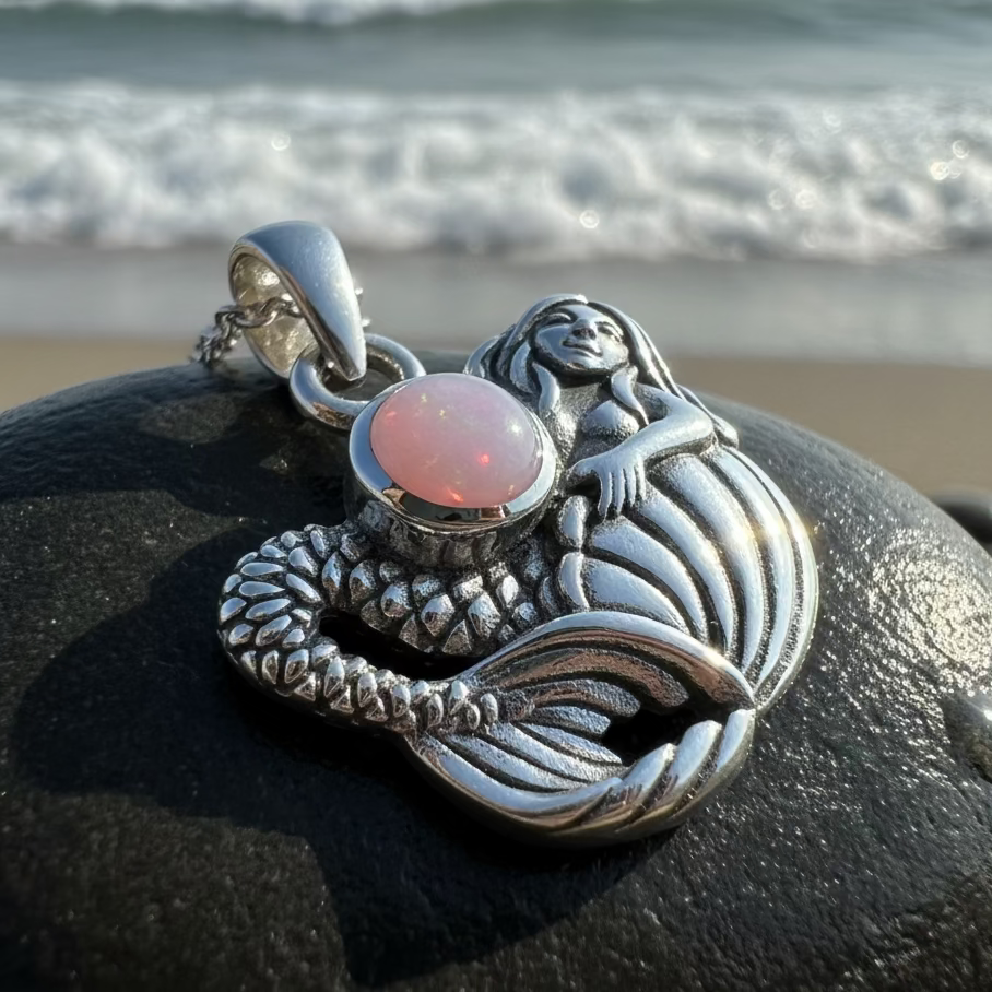 Pink Mermaid Necklace in Sterling Silver