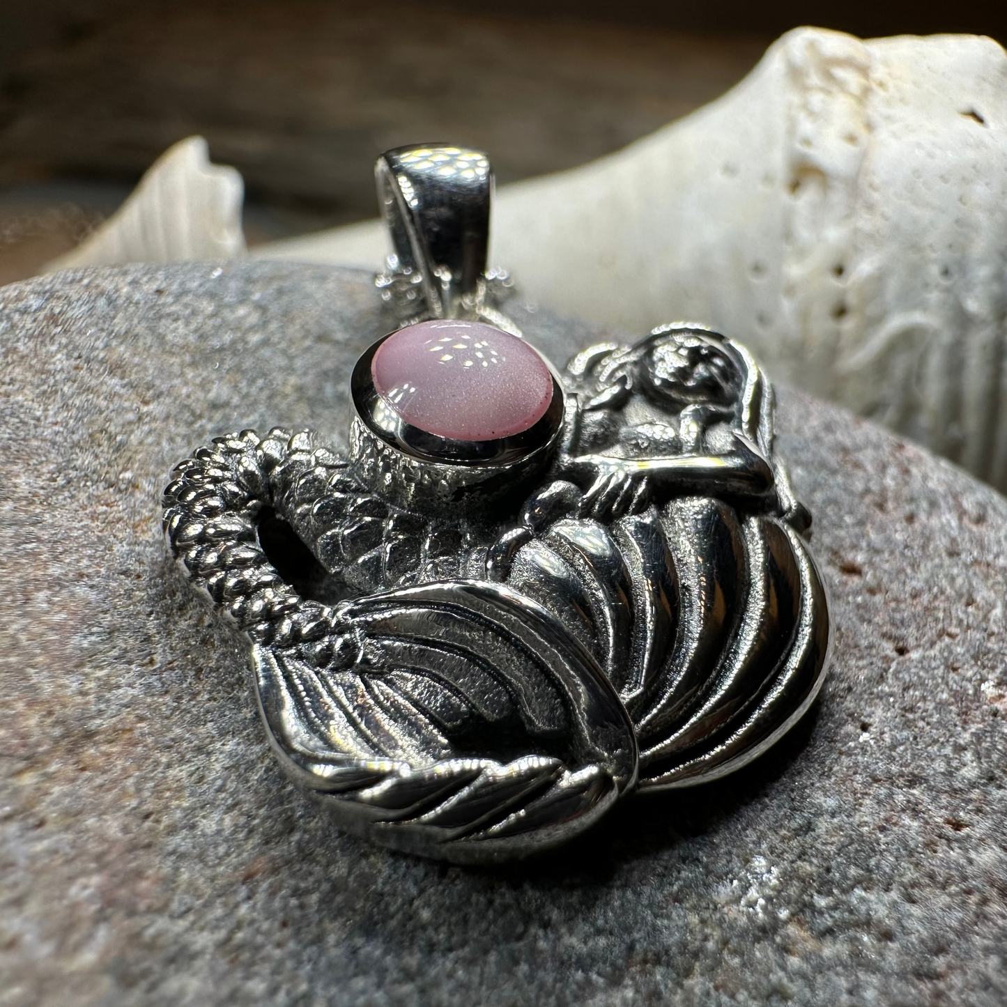 Pink Mermaid Necklace in Sterling Silver