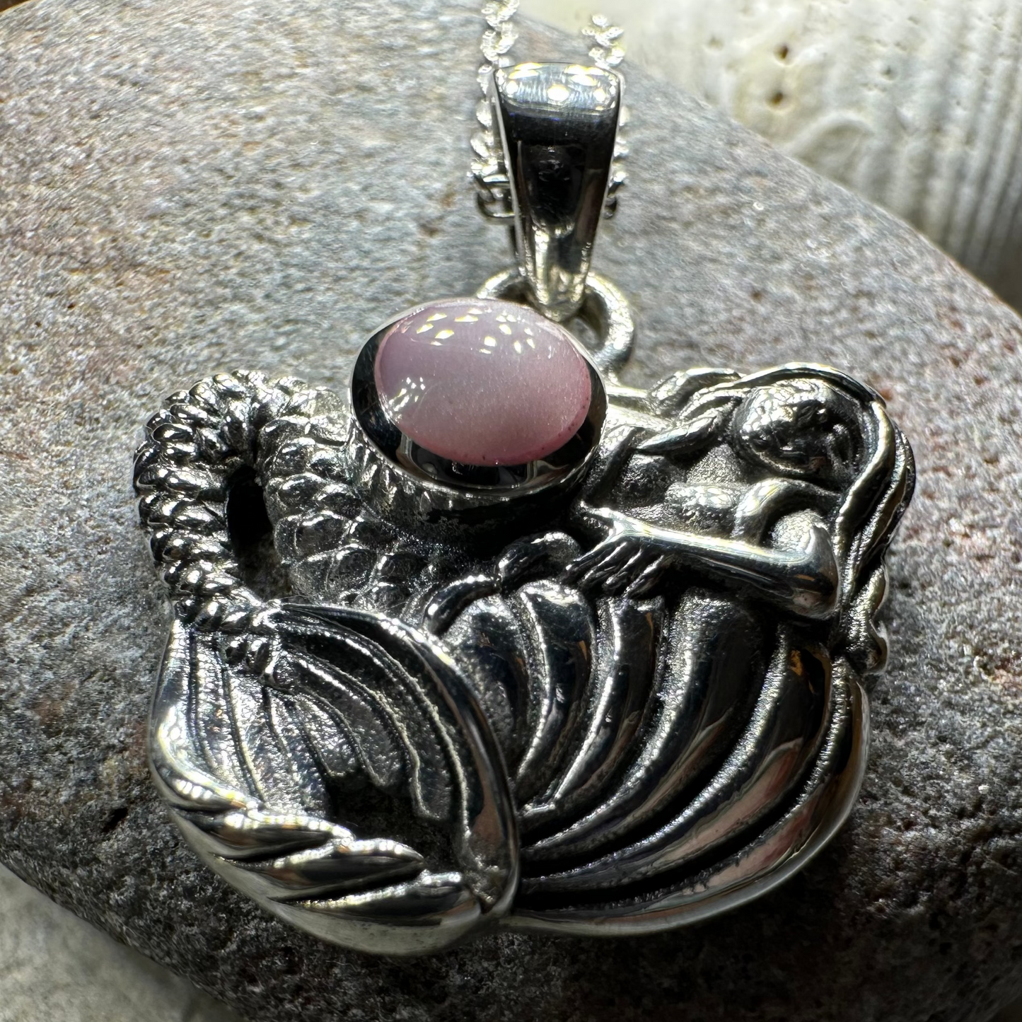 Pink Mermaid Necklace in Sterling Silver