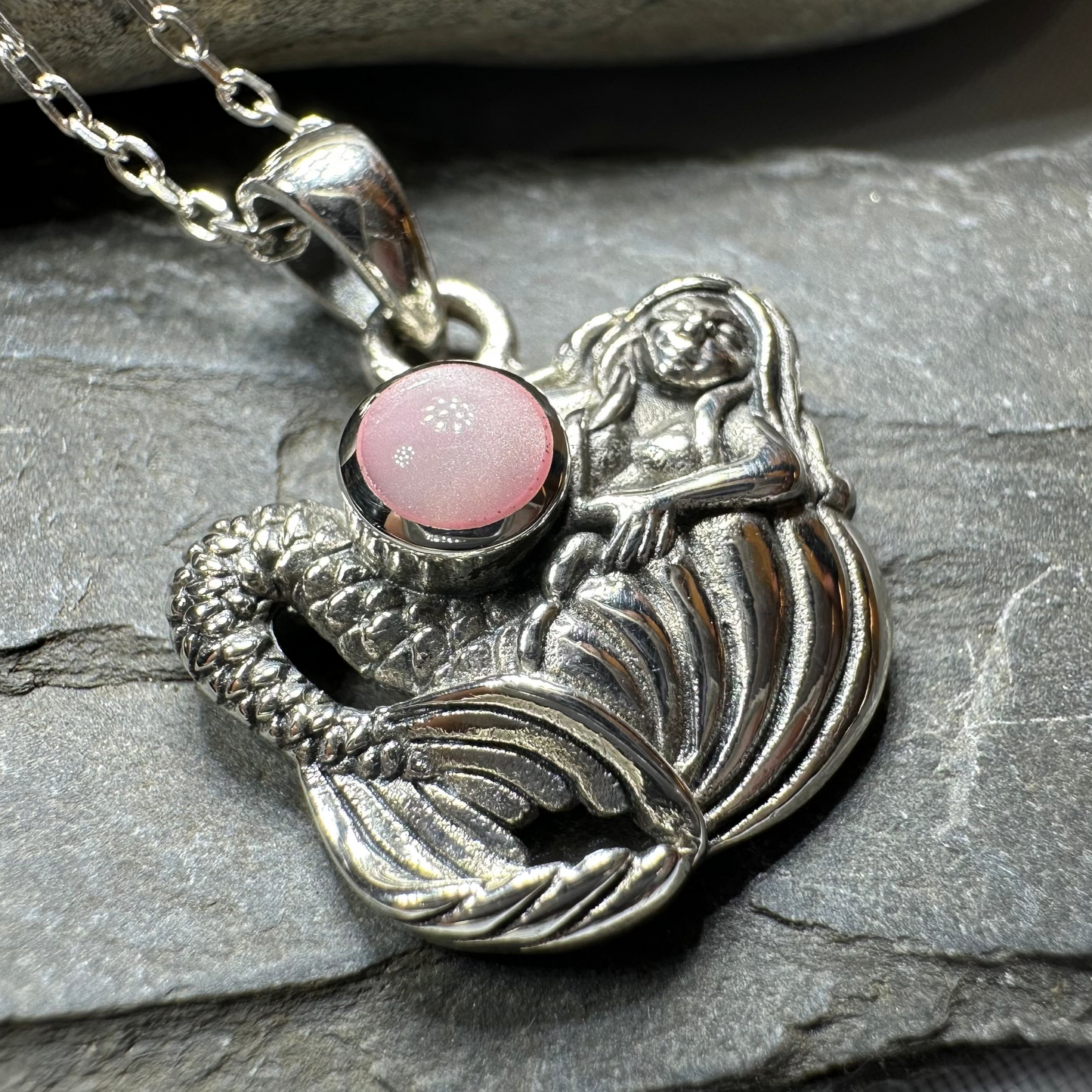 Pink Mermaid Necklace in Sterling Silver