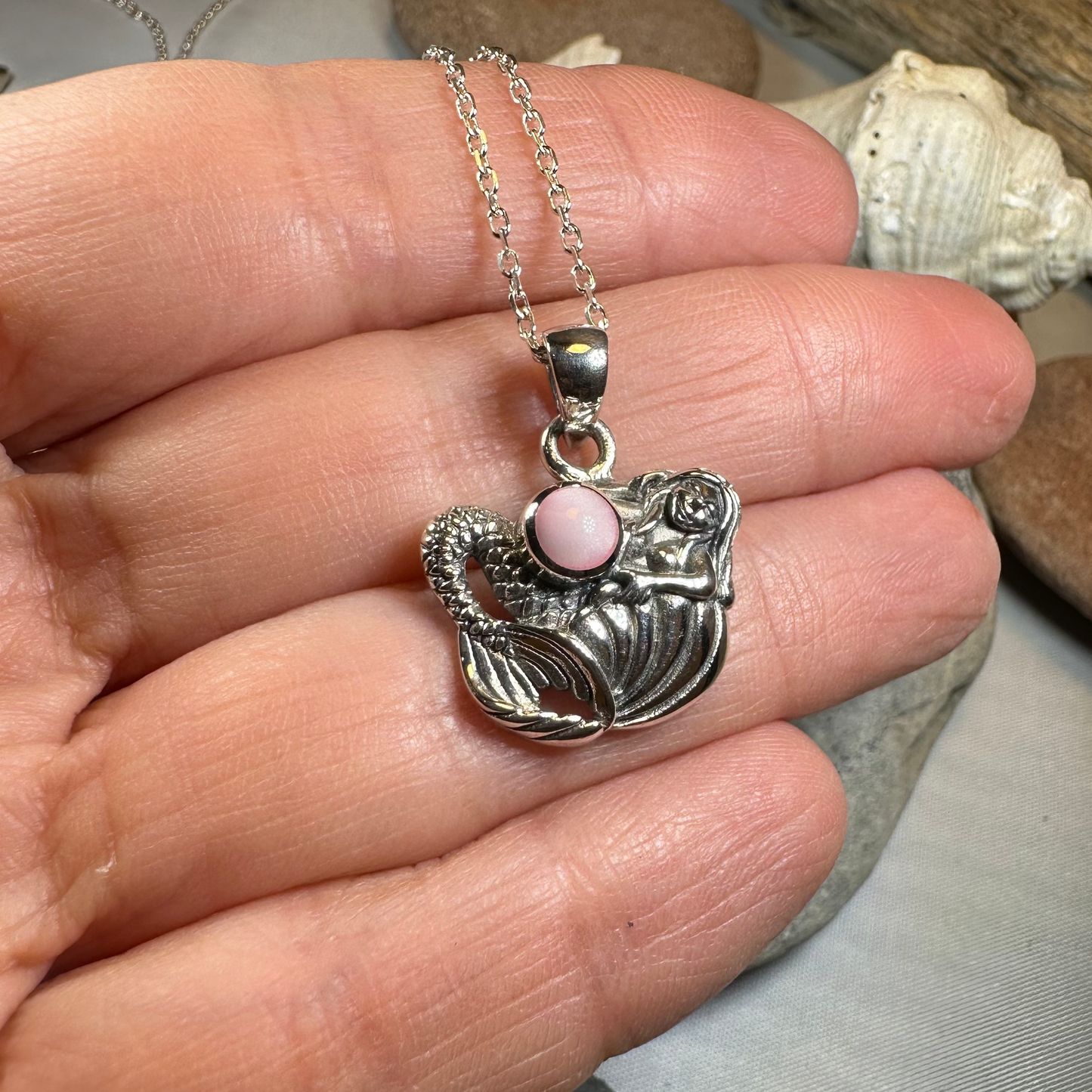 Pink Mermaid Necklace in Sterling Silver