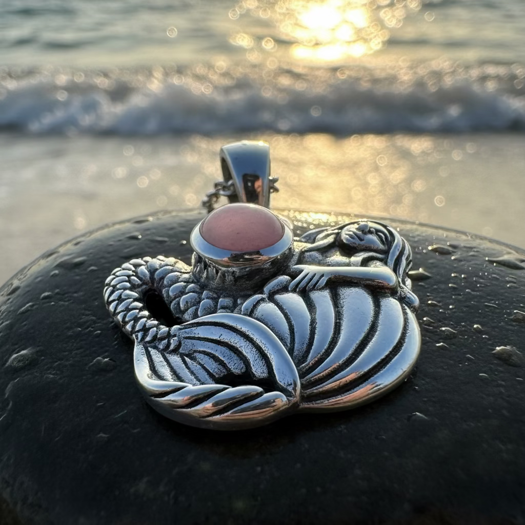 Pink Mermaid Necklace in Sterling Silver