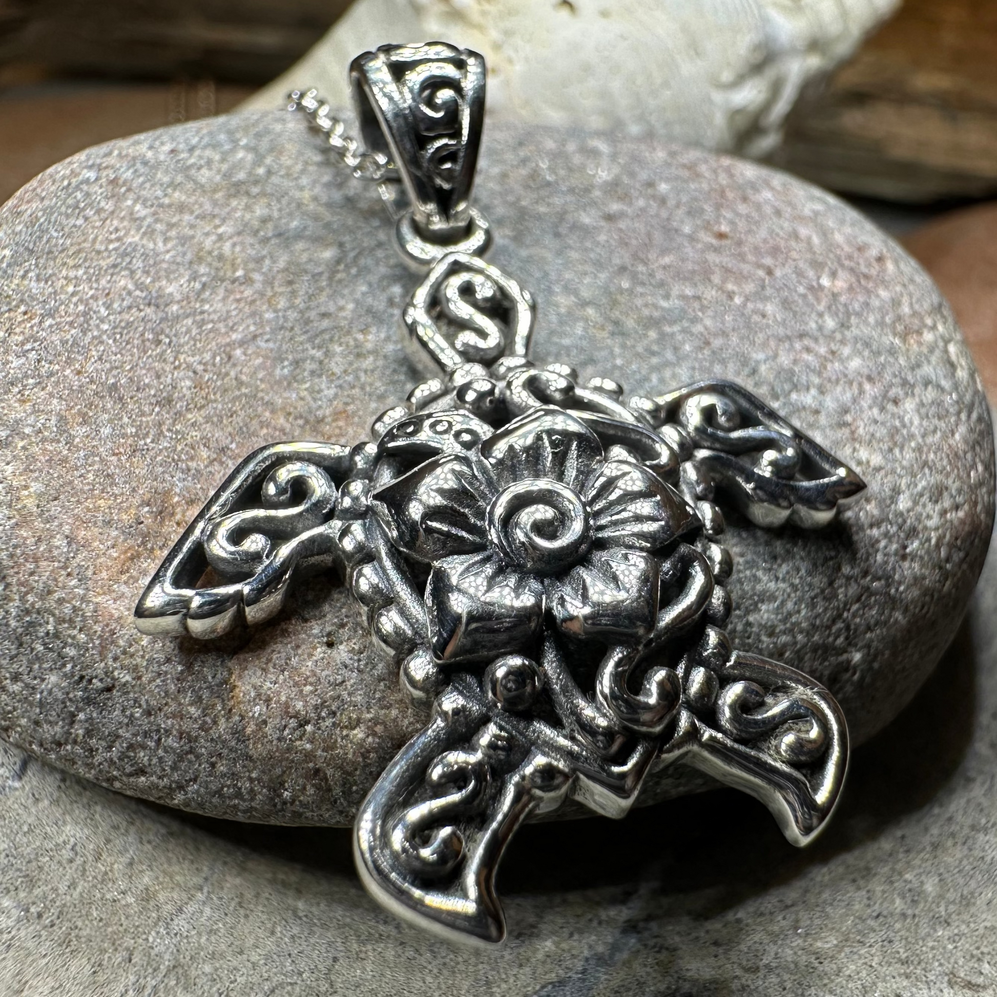 Bohemian Sea Turtle Necklace in sterling silver