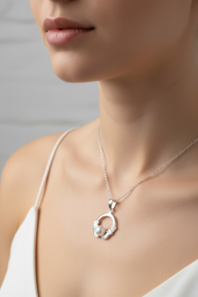 Pearl Claddagh Necklace — view 5