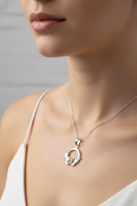 Load image into Gallery viewer, Pearl Claddagh Necklace
