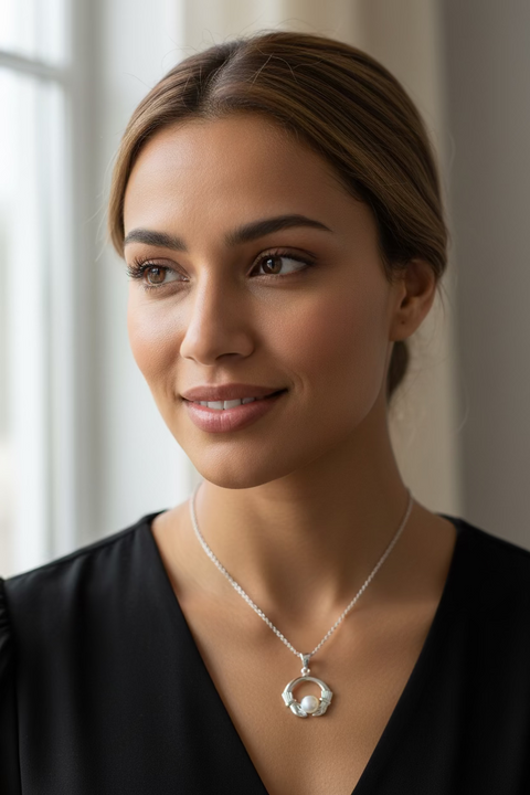 Load image into Gallery viewer, Pearl Claddagh Necklace
