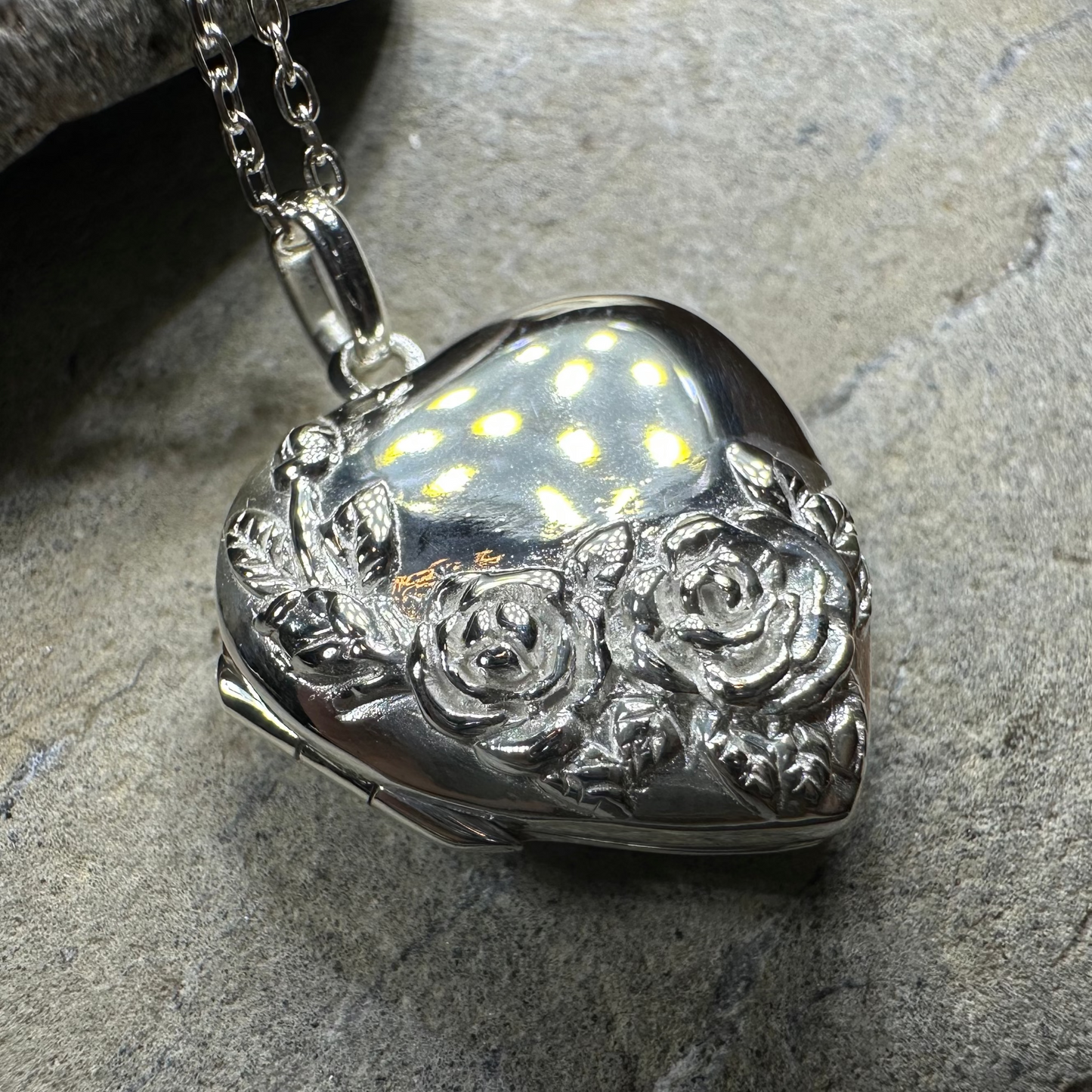 Rose Bouquet Locket Necklace in Sterling Silver
